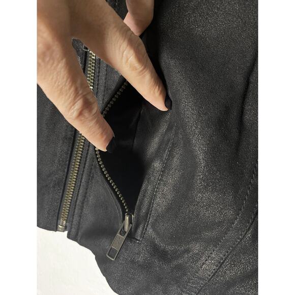 Yaya Aflalo Women's Leather Linen Cropped Moto Black Lightweight Jacket Shacket - Picture 5 of 10